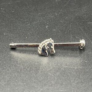 Silver Tone Horse Head Ratcatcher Stock Tie Pin Brooch NOS